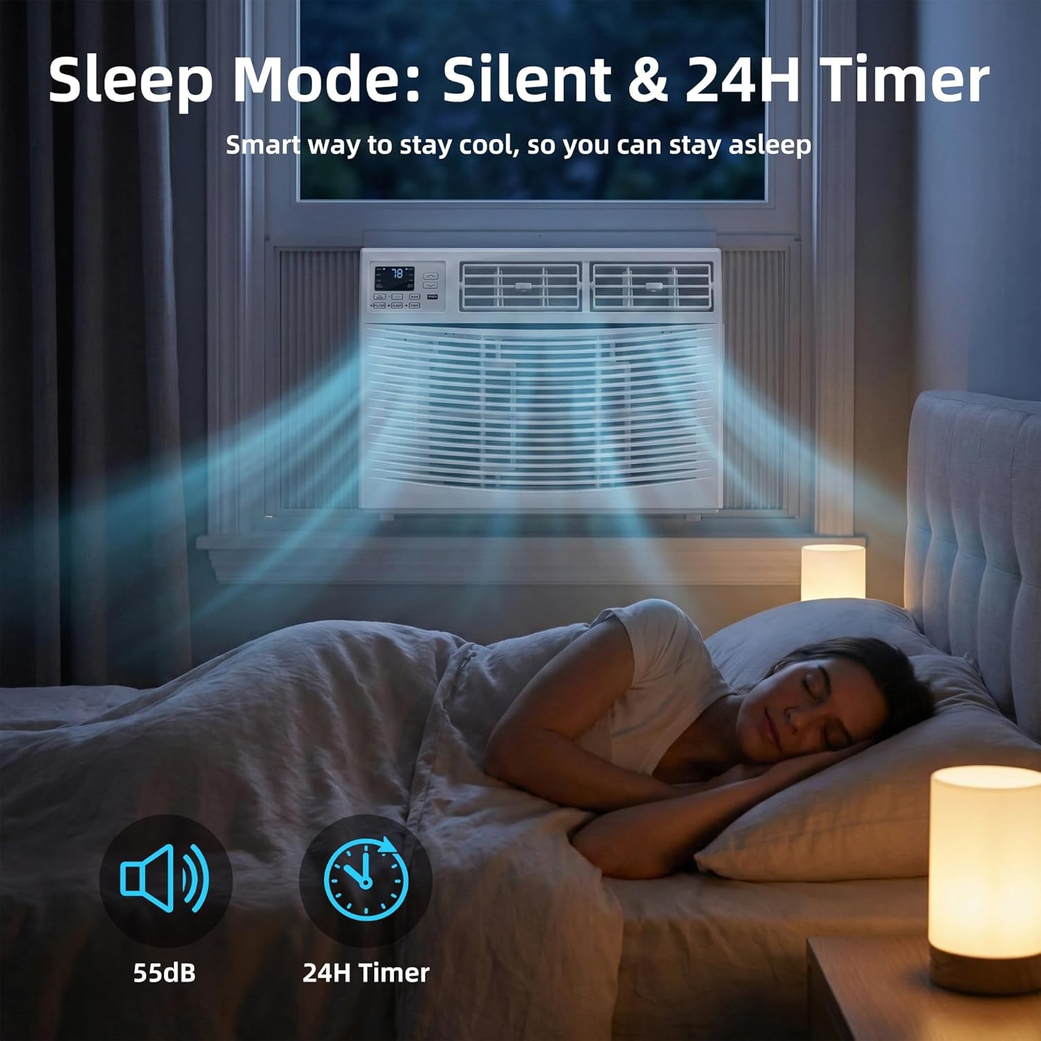 12000 BTU Window Air Conditioner, 115V Air Conditioner Window Unit with 3 Speeds, 24H Timer & Remote, 6 Modes Window AC Units, Cools up to 550 Sq.Ft, Easy Install for Bedroom Apartment Office Indoor