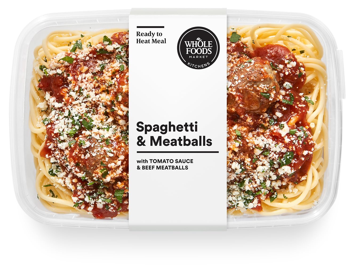 Whole Foods Market Spaghetti & Beef Meatballs Meal, 14 oz - Microwave-Ready Italian Dinner with Tomato Sauce & Parmesan