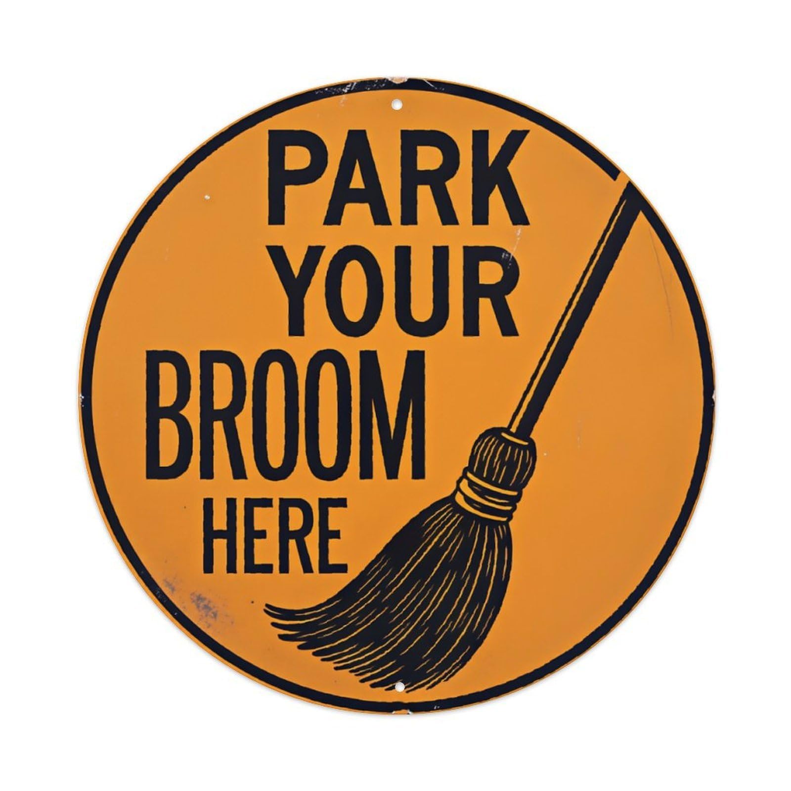 Ldfuieksufg Style Round Orange Witch Broom Halloween Funny Metal Wall Sign Vintage Aluminium Metal Sign, Retro Wall Decor For Home, Bar, Garage & Farmhouse 20X20cm