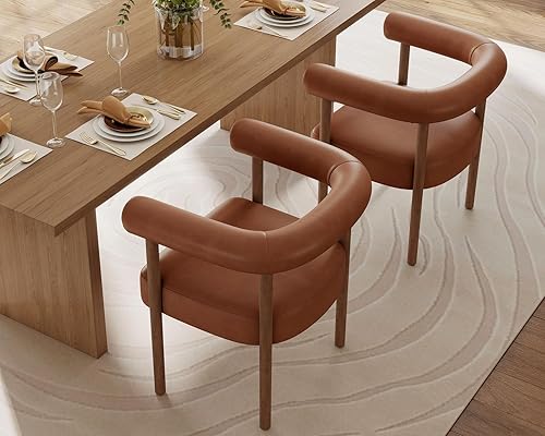 Miniatura 3 de Juego de 2 sillas de comedor de barril modernas de mediados de siglo, sillas tapizadas de cocina y comedor con brazos, sillas decorativas de piel