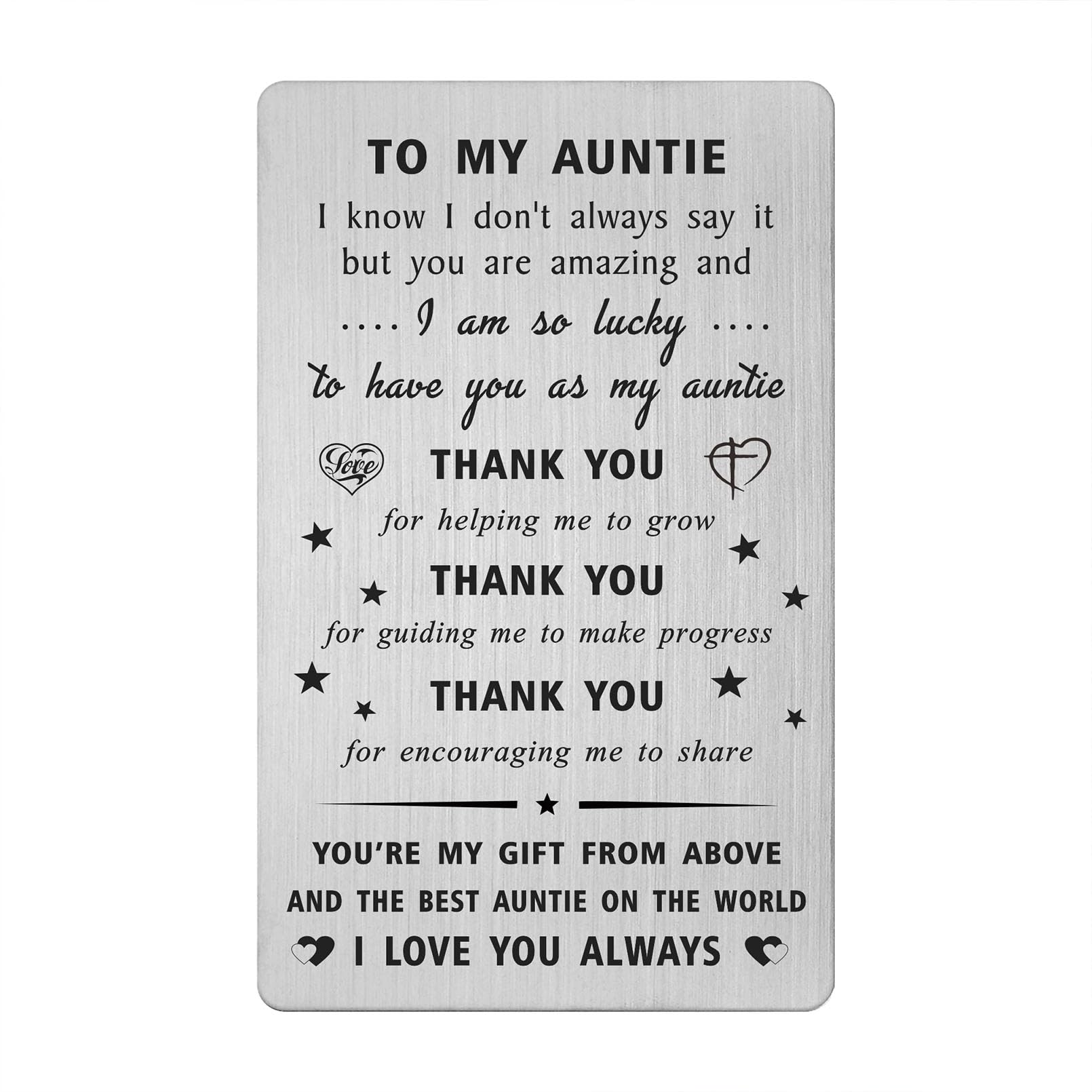 Gezxin Auntie Gifts for Women- I Love My Auntie Birthday Card from Niece Nephew- To My Aunt Presents- Personalised Auntie Christmas Xmas Wedding Valentines Mothers Day Keepsake