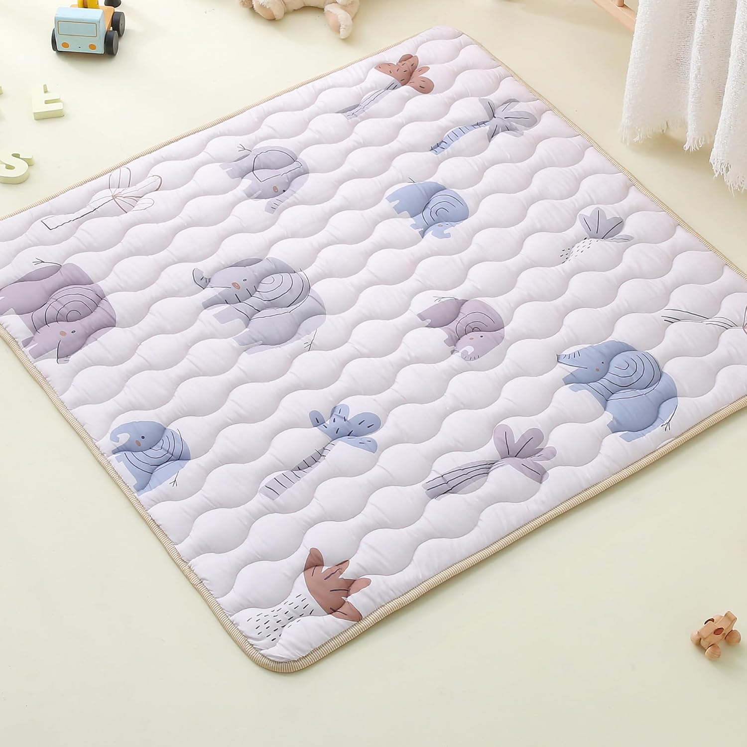 Viviland Baby Mats for Floor, 50×50 Inch Playpen Mat, Thick Playmat for Baby and Toddlers Infants, Non-Slip & Machine Washable, Gray Elephant