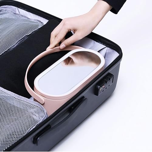 Miniatura 10 de Caja organizadora de maquillaje de viaje con espejo LED, estuche de maquillaje portátil con interruptor táctil, caja de cosméticos para el hogar,