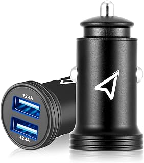 USB Car Charger, 24W Dual QC 3.0 Port Mini Aluminum USB Fast Car Charger, USB Car Charger Fast Charging Adapter for iPhone 13 Pro/13/12/11 Pro/XR/X, iPad Pro/Mini/Air, Samsung Galaxy and More