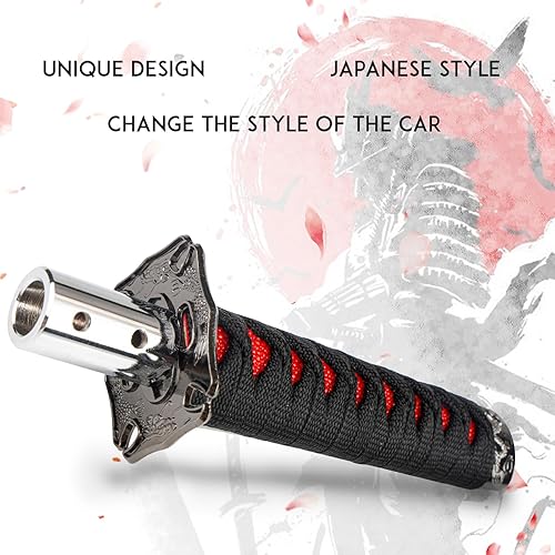 Miniatura 7 de Katana - Pomo para palanca de cambios Samurai, ajuste universal para automóviles manuales con adaptadores color rojo (5.9 in)