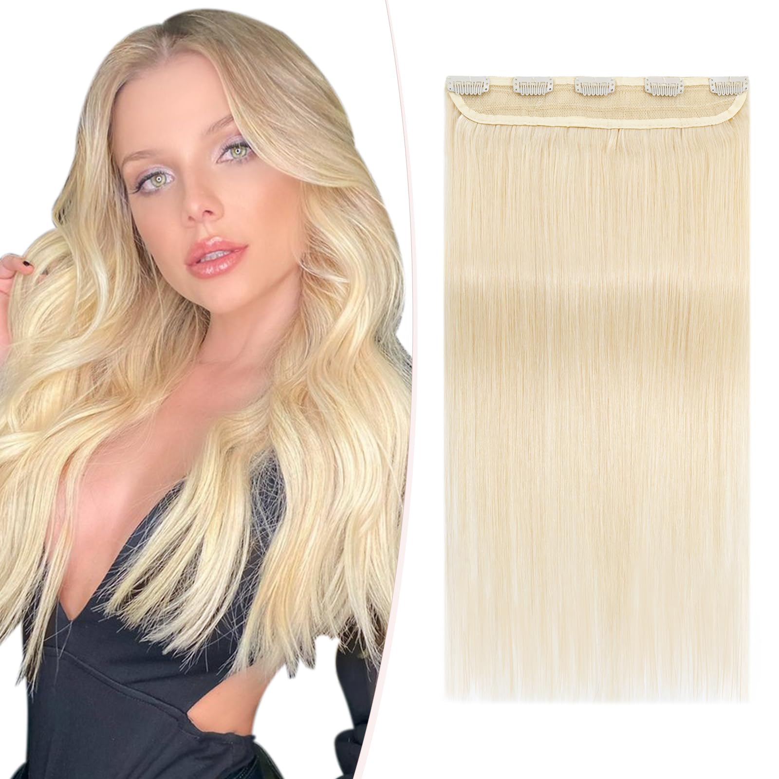 SEGOHAIR Clip in Hair Extensions - Real Human Remy Hair, 14" Seamless Clip in One Piece (5 Clips) - Platinum Blonde (40g)