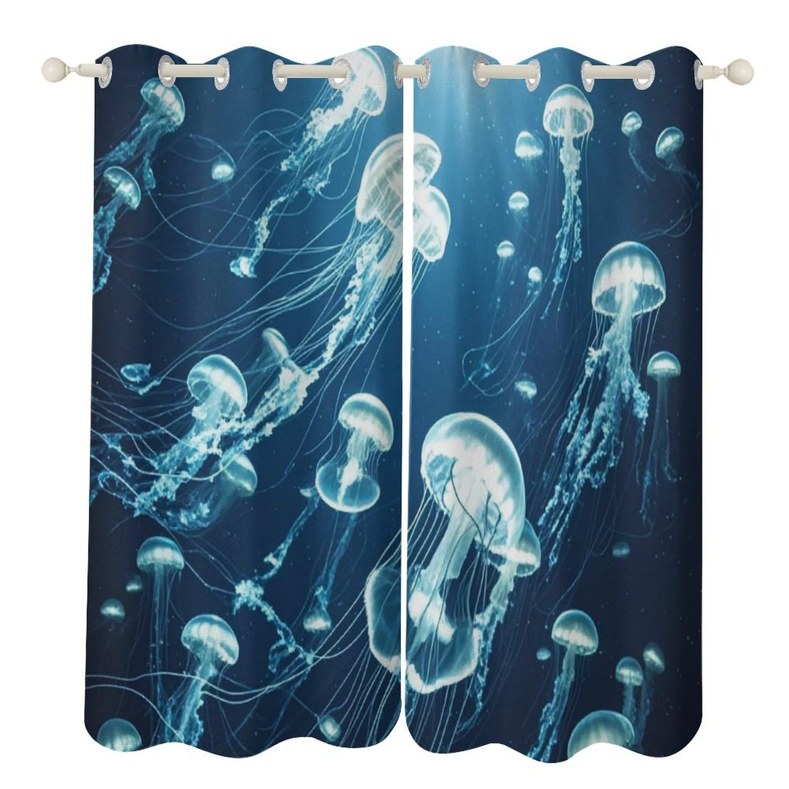 Rideaux occultants méduse imprimé bleu rideaux isolants chambre