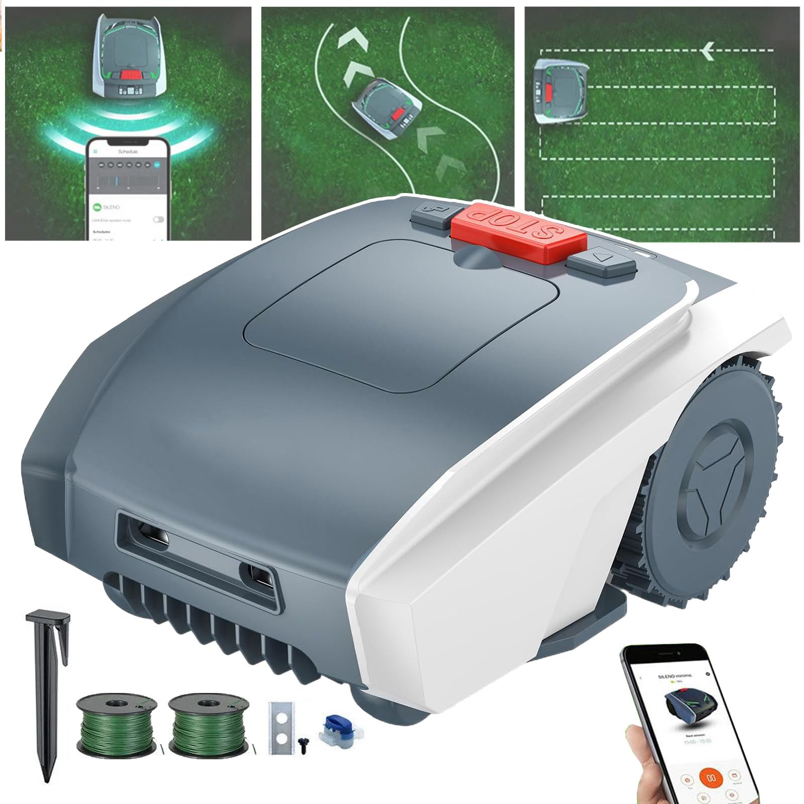 Robot Cortacesped Automática Inteligente con PlanificacióN De Rutas GPS, Corta hasta 1500 M², Control por Aplicación + Altura Ajustable (2-5 Cm) + Carga AutomáTica, Ultrasilenciosa, 100 ㎡/H