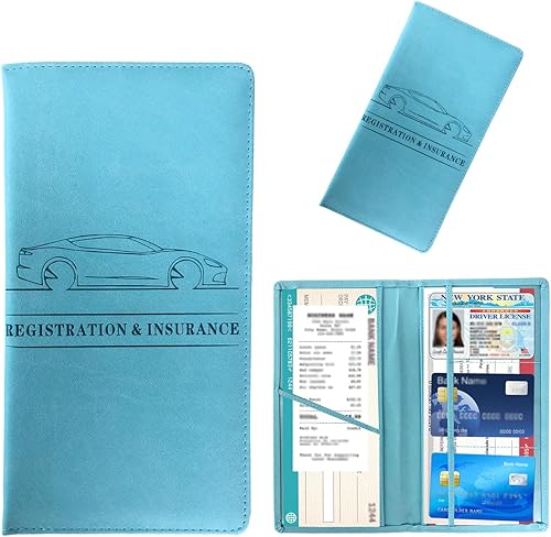 Miniatura 23 de Kewucn Soporte para registro y seguro de automóvil, organizador de cuero para guanteras con cierre magnético, estuche de accesorios