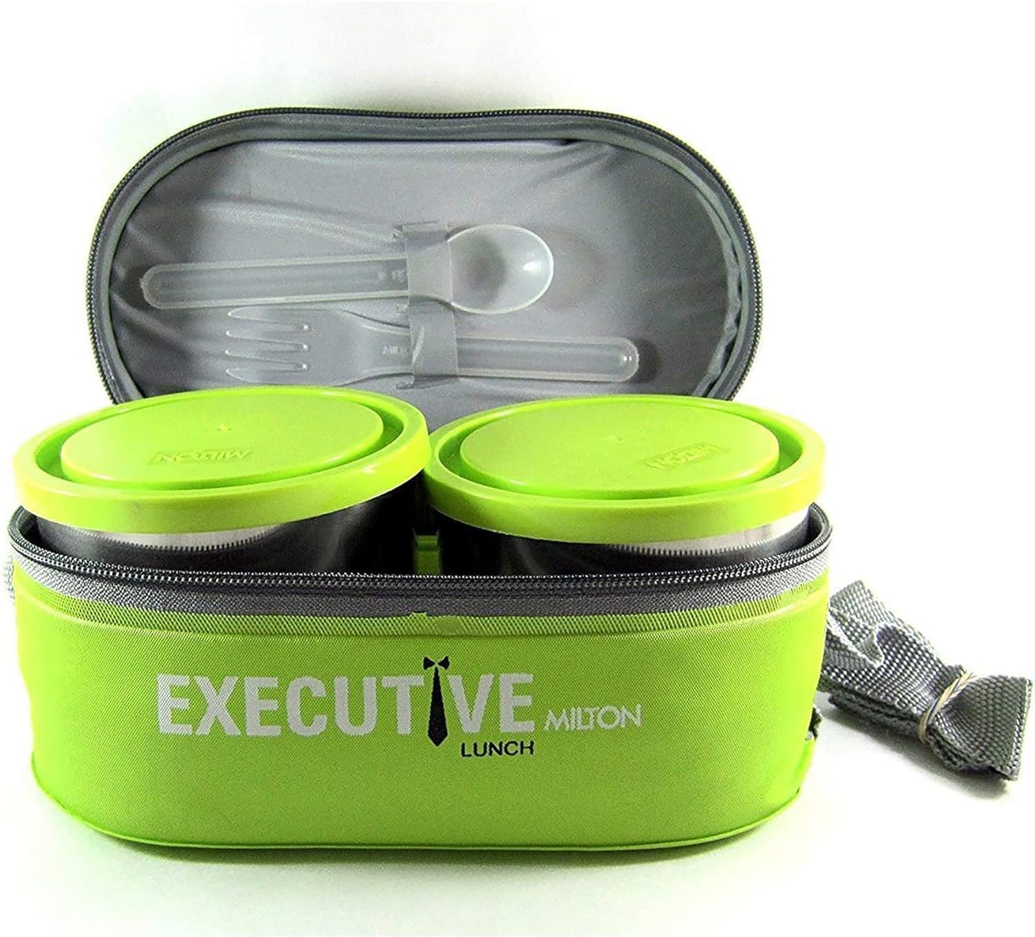 MILTON Executive Lunch Box Set Soft Insulated Tiffin Box (2 Stainless Steel Containers, 1 Microwave Safe Container) Food Grade, BPA Free, Snack Box with Bag, Leak-proof, Easy to carry | 3 Pcs, Green