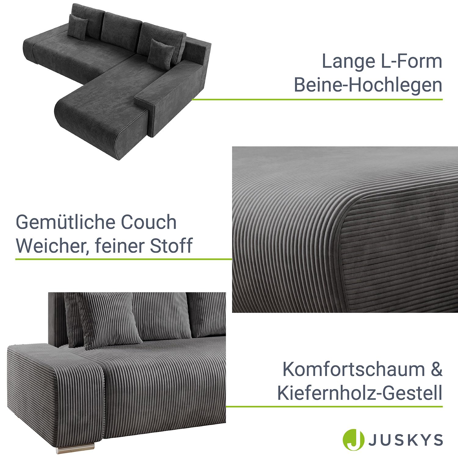 Juskys Modulares Sofa Domas L - Couch Für Wohnzimmer - 3 Sitzer Ottomane Armlehnen Kissen Ecksofa Eckcouch Ecke Garnitur 80637367
