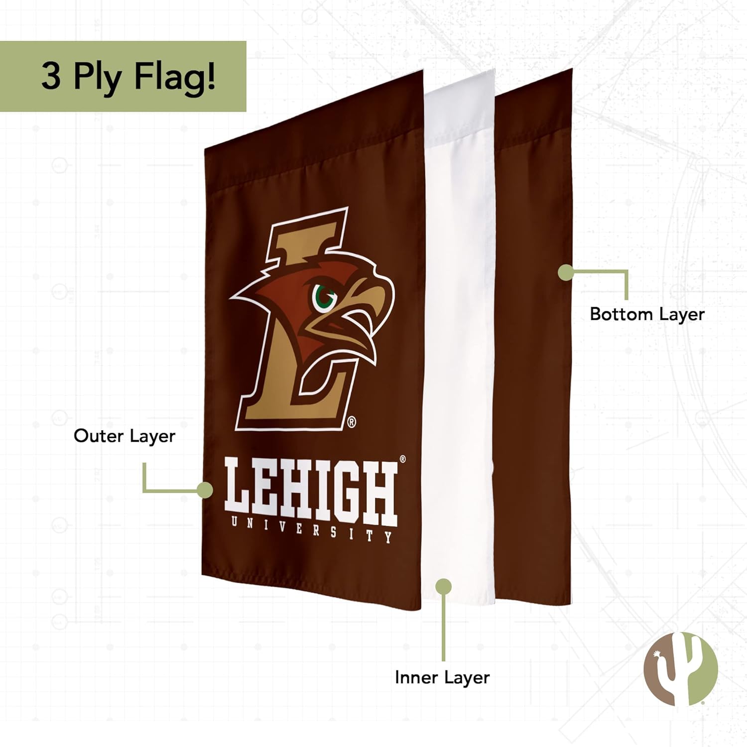 Desert Cactus Lehigh University LU Garden Flag – 19 x 12 inch Lehigh Mountain Hawks Banner, For Outdoor Display and Events (Design A) - Image 3