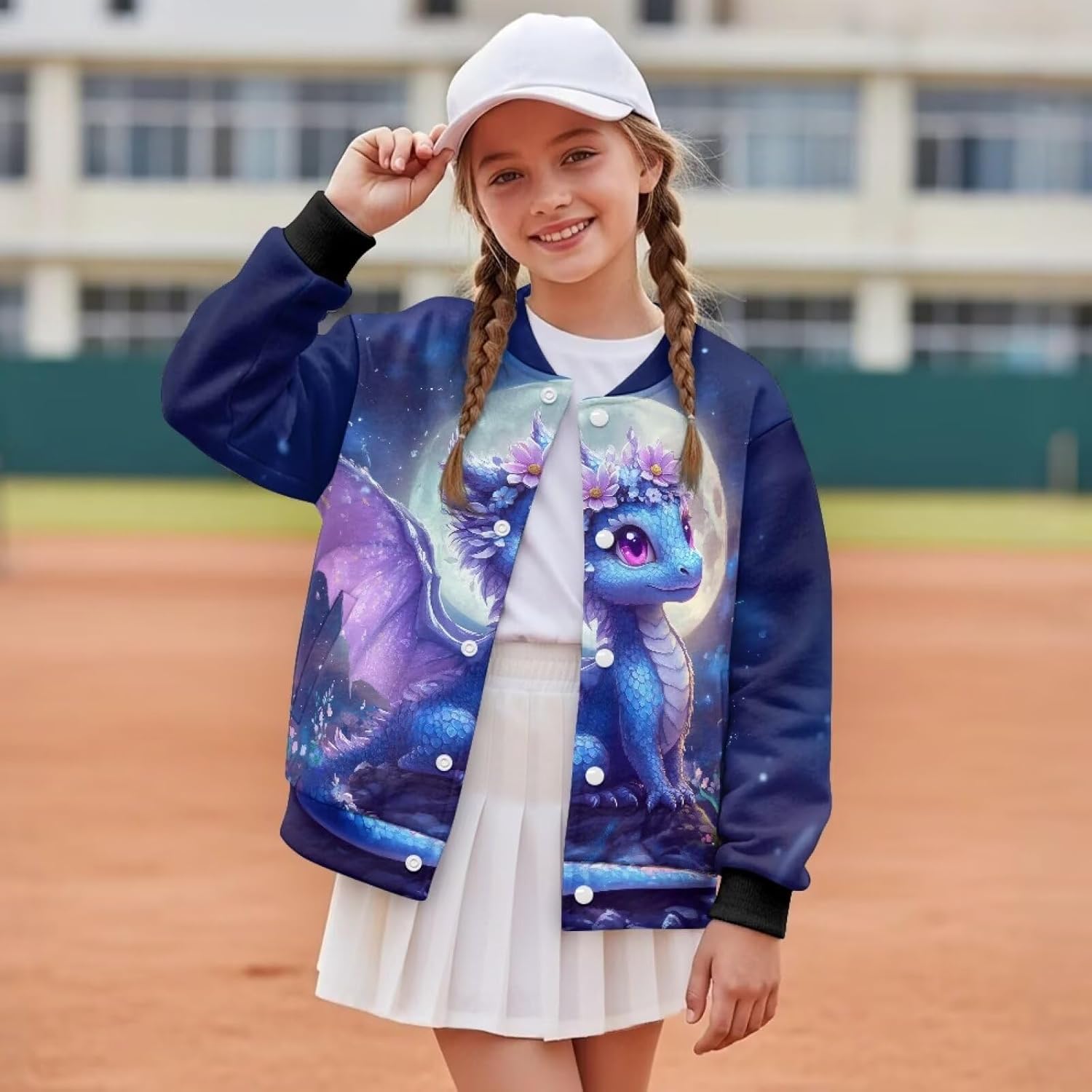 Varsity Jacket Girls Winter Warm Long Sleeve Button Down Baseball Jackets Kids 5-12 Coat