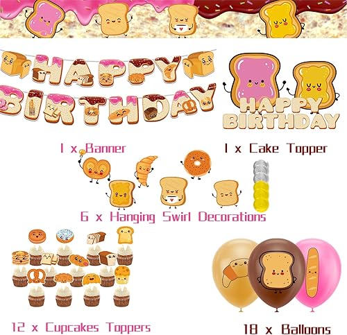 Miniatura 2 de Decoración de fiesta de pan, suministros de fiesta de cumpleaños con pan, pancarta de cumpleaños con espirales colgantes, decoración de cupcakes,