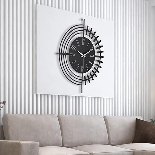 Miniatura 174 de Reloj de pared de metal de 20 pulgadas, redondo, silencioso, moderno, analógico, grande, funciona con pilas, reloj de pared para sala de estar, Negro