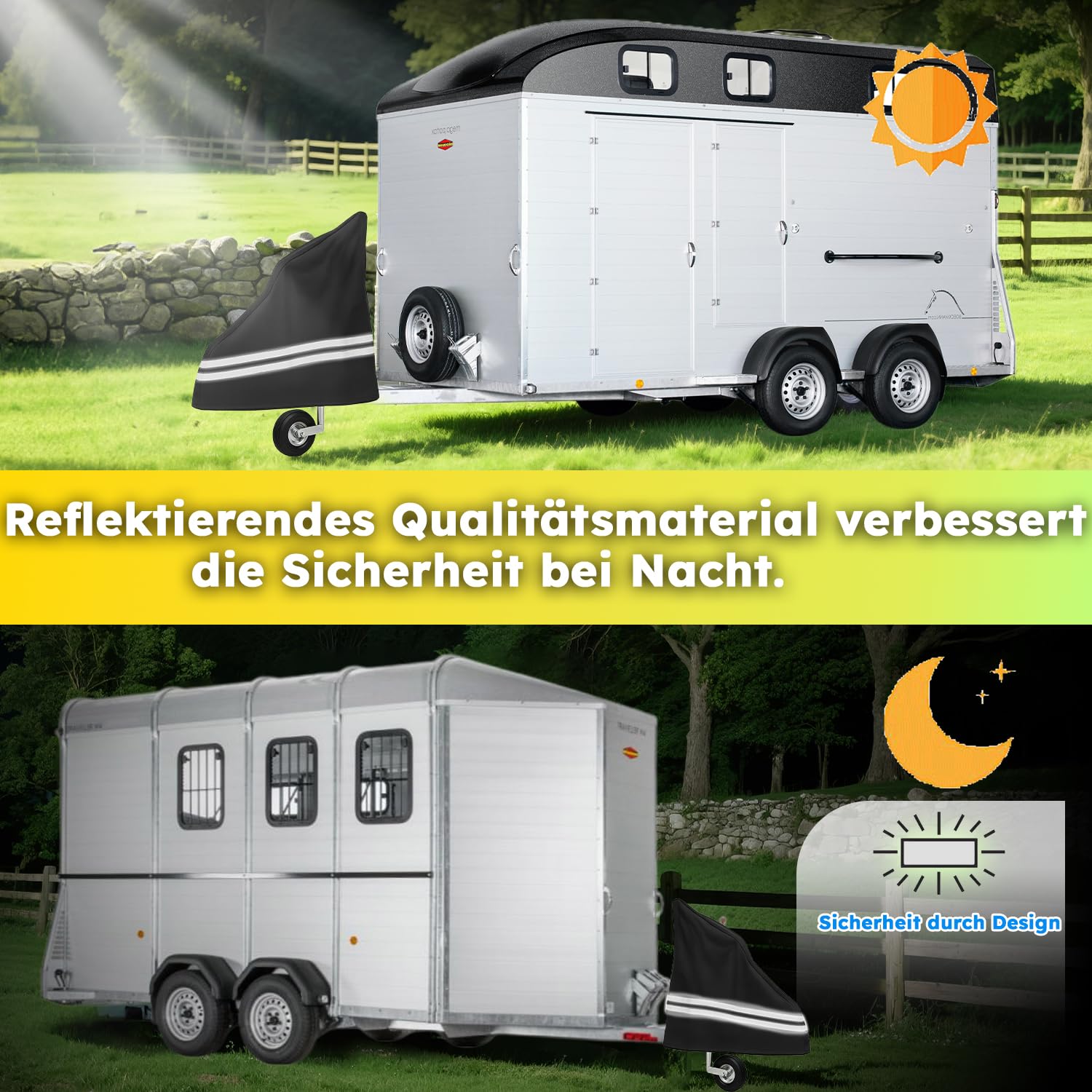 Housse De Timon Pour Cheval - 600D - Résistante Aux UV - Étanche - Avec Bandes Réfléchissantes - Grande Taille - Pour Tous Les Types De Remorques De Chevaux