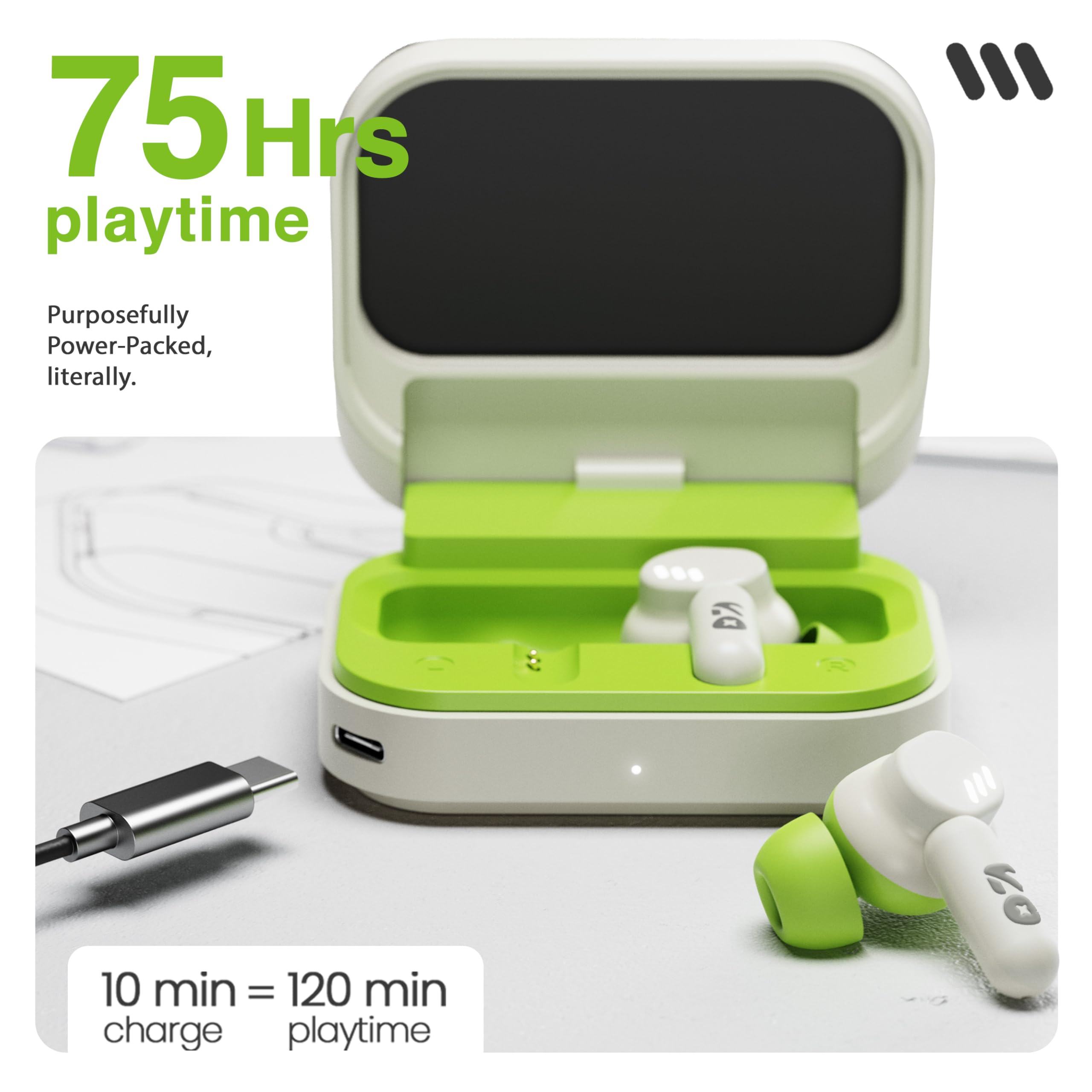 GOBOULT Tenet TWS Earbuds with 75H Playtime, Amp App Support, Quad Mic ENC, Dual Device Pairing Buds, 13mm Driver Ear Buds, Bluetooth 5.4 Wireless Earbuds (Neon Green) — Amazon image 3