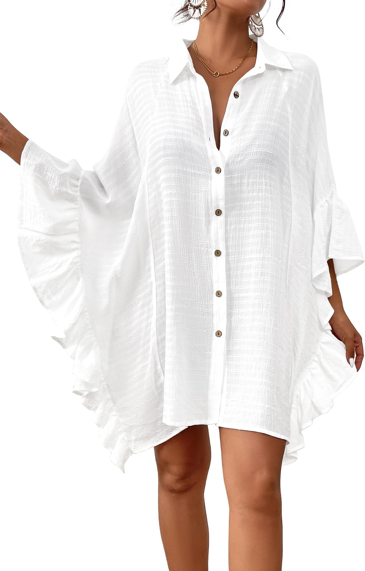 Women Swimsuit Cover Up Blouse 2025 Button Down Bathing Suit Cover Ups for Swimwear Bikini Beach Shirt Dress Tops
