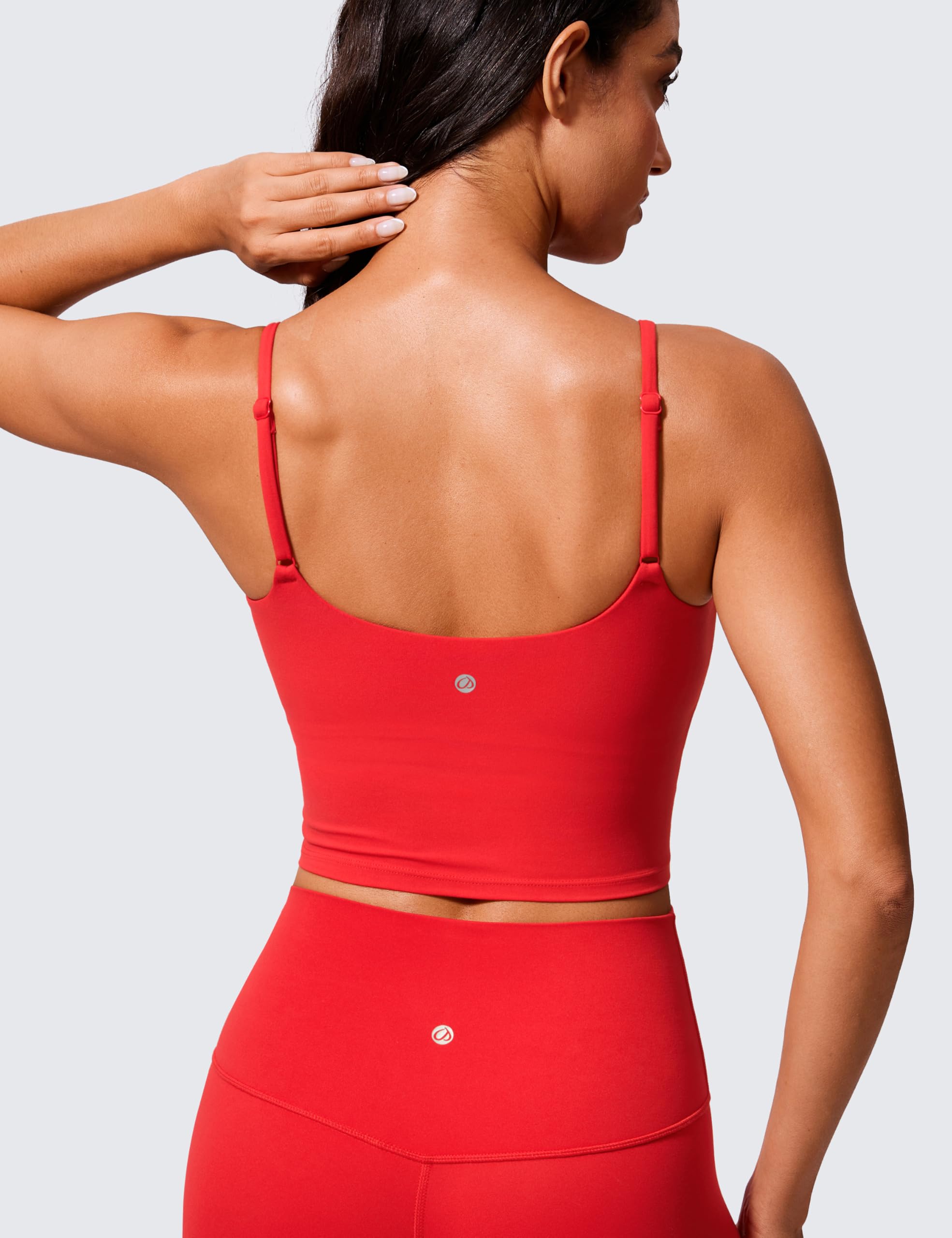 CRZ YOGA Butterlift Adjustable U Back Crop Tank Tops for Women - Padded Camisole Scoop Neck Workout Longline Sports Bras: Medium Deep Red
