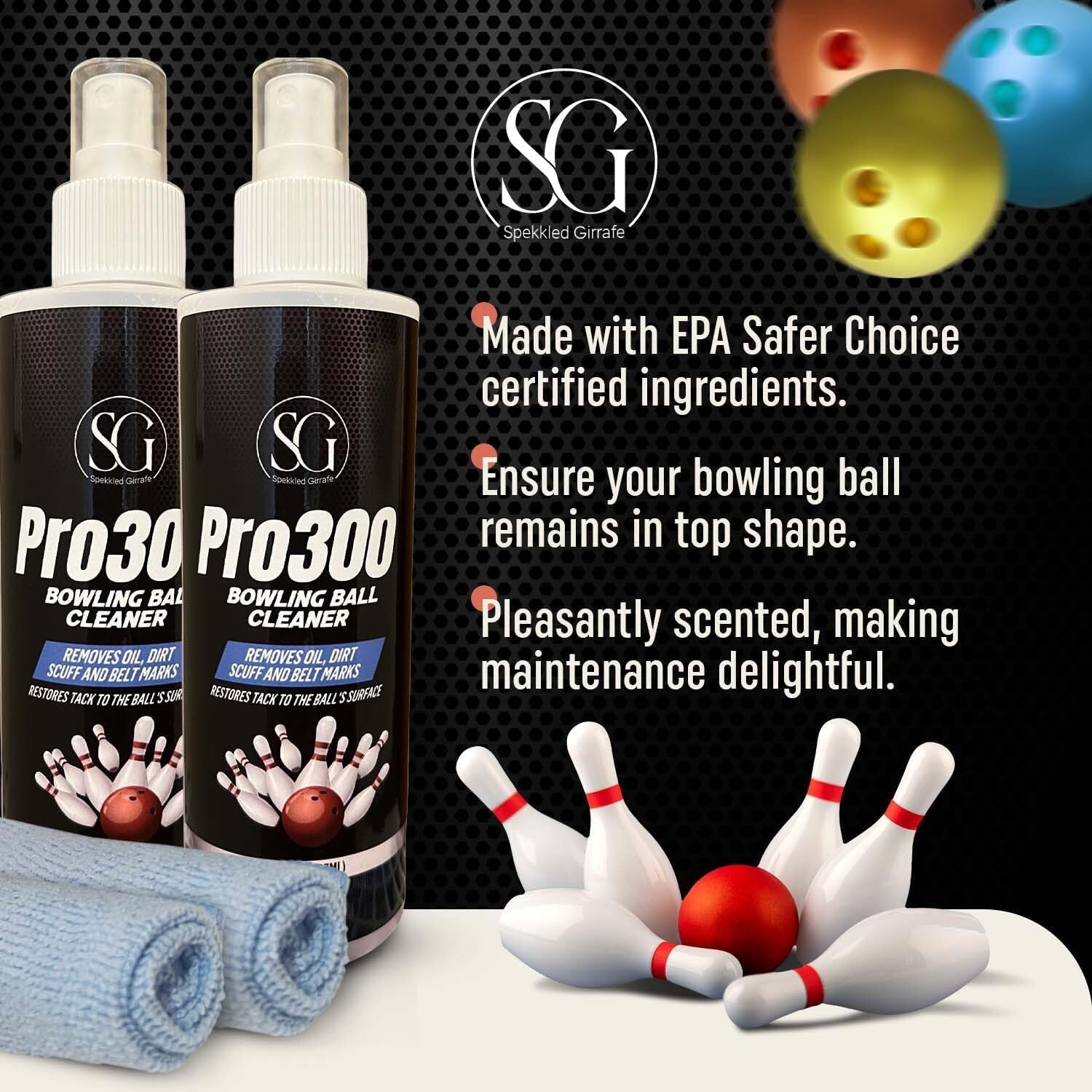 Bowling Ball Cleaner All in One Set - 3 Pack Pro300 Spray - 3 Pack Cloth Set - 1 Pack 5PCs Thumb Tape Set