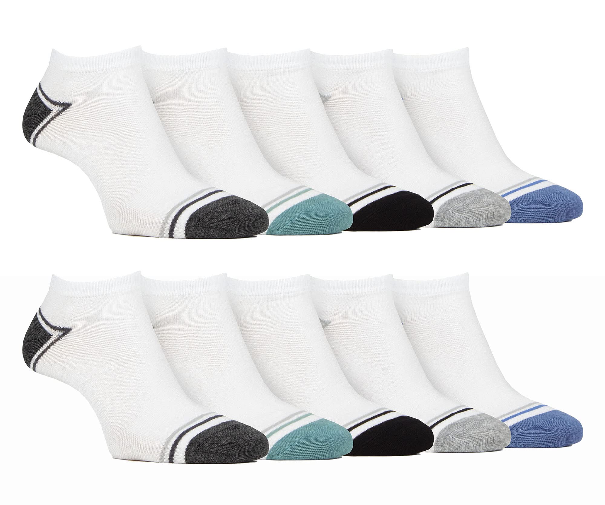 Farah Men's White 10 Pairs Bamboo Trainer Socks Striped Cushioned Ankle Socks (6-11, )