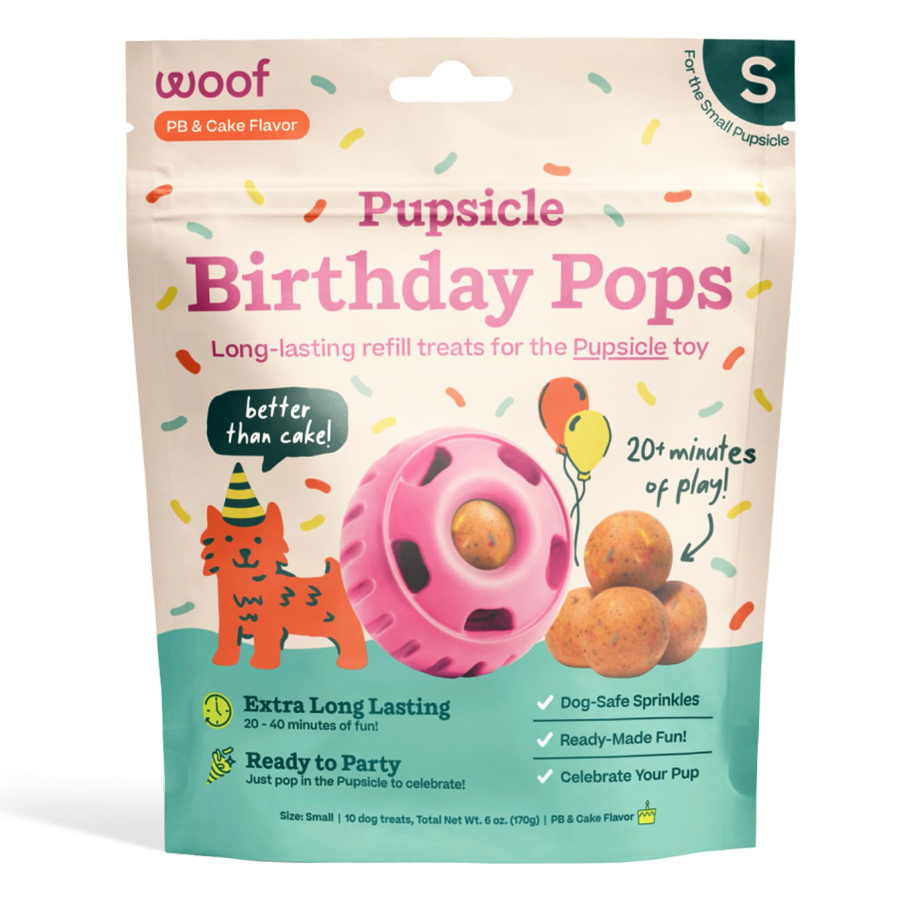 WOOF Pupsicle Birthday Pops - Healthy Dog Treats - Pre-Made Pupsicle Refills- Wholesome Ingredients - Naturally Sweet - Cake-Flavored Birthday Treat for Dogs - Small