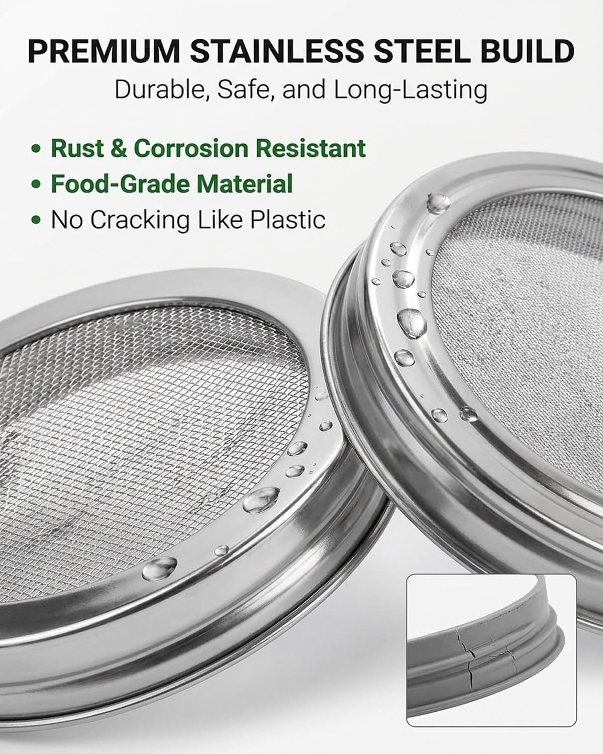 Seed Sprouting Jar Screen Mesh Lids Stand Kit for Wide Mouth Mason Jars Stainless Steel Reusable Broccoli Seeds Mung Bean Sprouts Growing at Home Kits Sprouter Maker Plant Germination(2Kits)