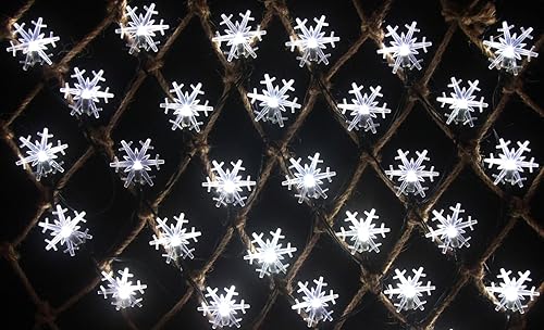 Miniatura 4 de Guirnalda de luces solares de Navidad con forma de copo de nieve de 36 pies, 60 LED, 8 modos, guirnalda de luces solares para exteriores,
