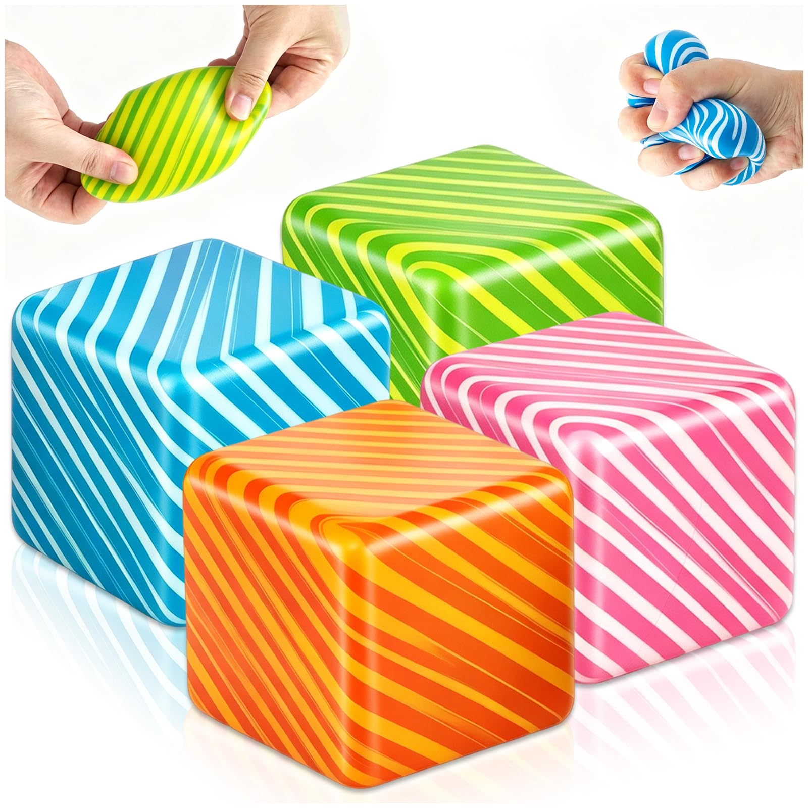 4 Piezas Squishy Ice Cube Antiestrés, Colorido Cubo Antiestres Fidget con Diseño Veteado , Juguete Sensorial Squeeze de Alta Densidad para Autismo, TDAH, Niños y Adultos, Alivio del Estrés y Ansiedad