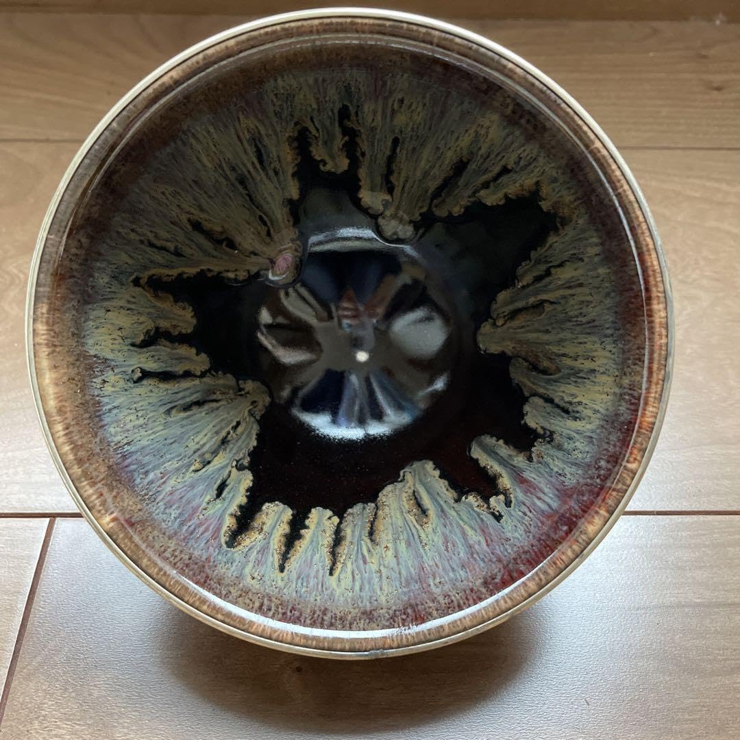 草山作　天目茶碗　覆輪付き　銀覆輪 京焼・清水焼 万代草山（二代）作 銀華覆輪 天目茶碗 無傷 共箱 保証