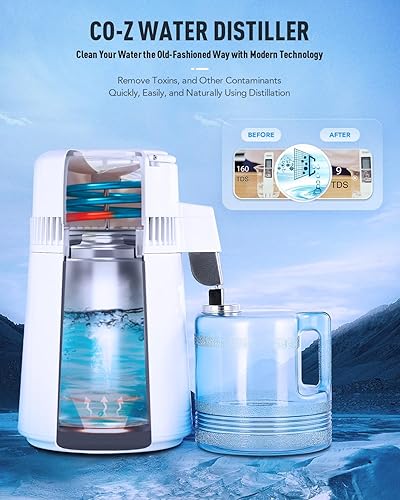 Miniatura 2 de CO-Z Destilador de agua de 1.1 galones, encimera de 750 W, destilador de encimera de oficina en casa destilador de agua que hace la máquina, Máquina