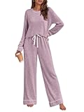 Womens Pajamas Sets Long Sleeve Pjs Two Pieces Lounge Sleep Wear Matching Set With Pockets