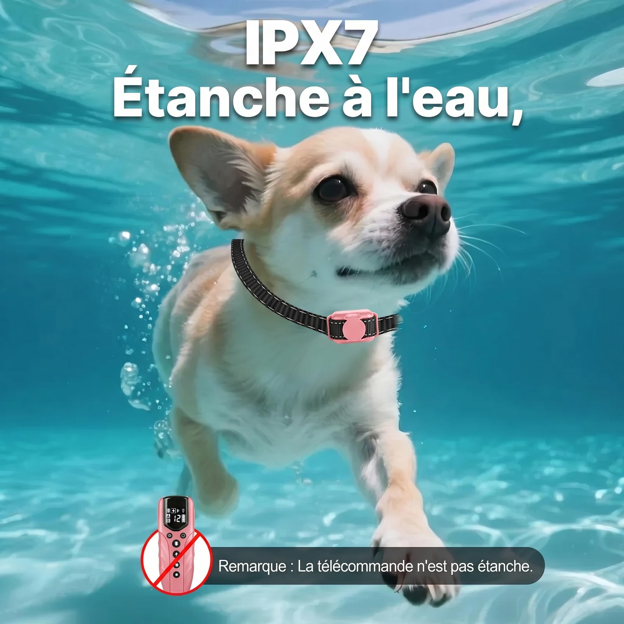 Collier de Dressage Chien avec Télécommande 2000 ft, Collier Électrique pour Chien Ultra Léger, Bip, Vibration, Collier Anti Aboiement Électrostatique, LED, Étanche, Rechargeable, Rose