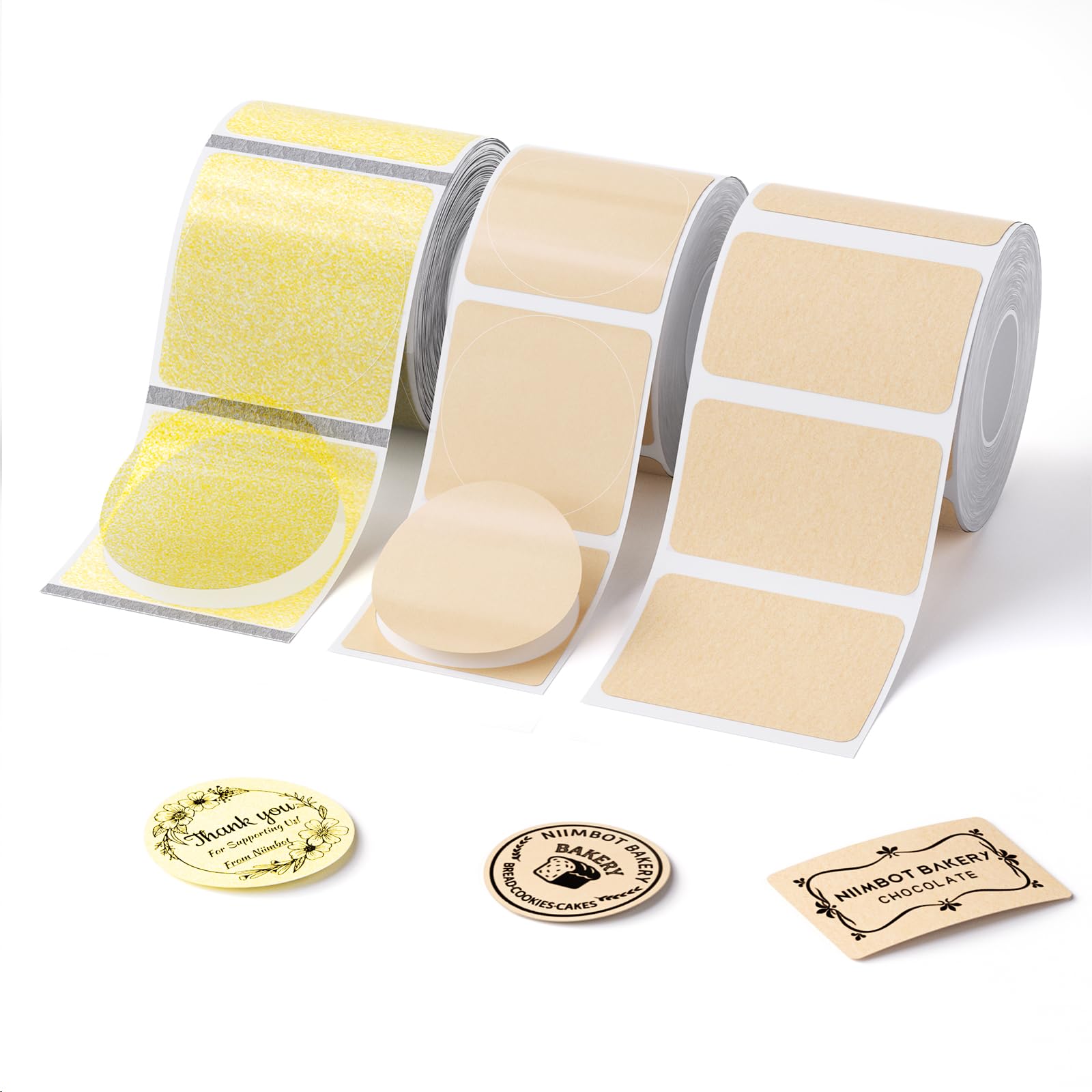 NIIMBOT 3 Roll Set Labels, 50x50mm Gold Clear/ 41x41mm Kraft/ 50x30mm Kraft