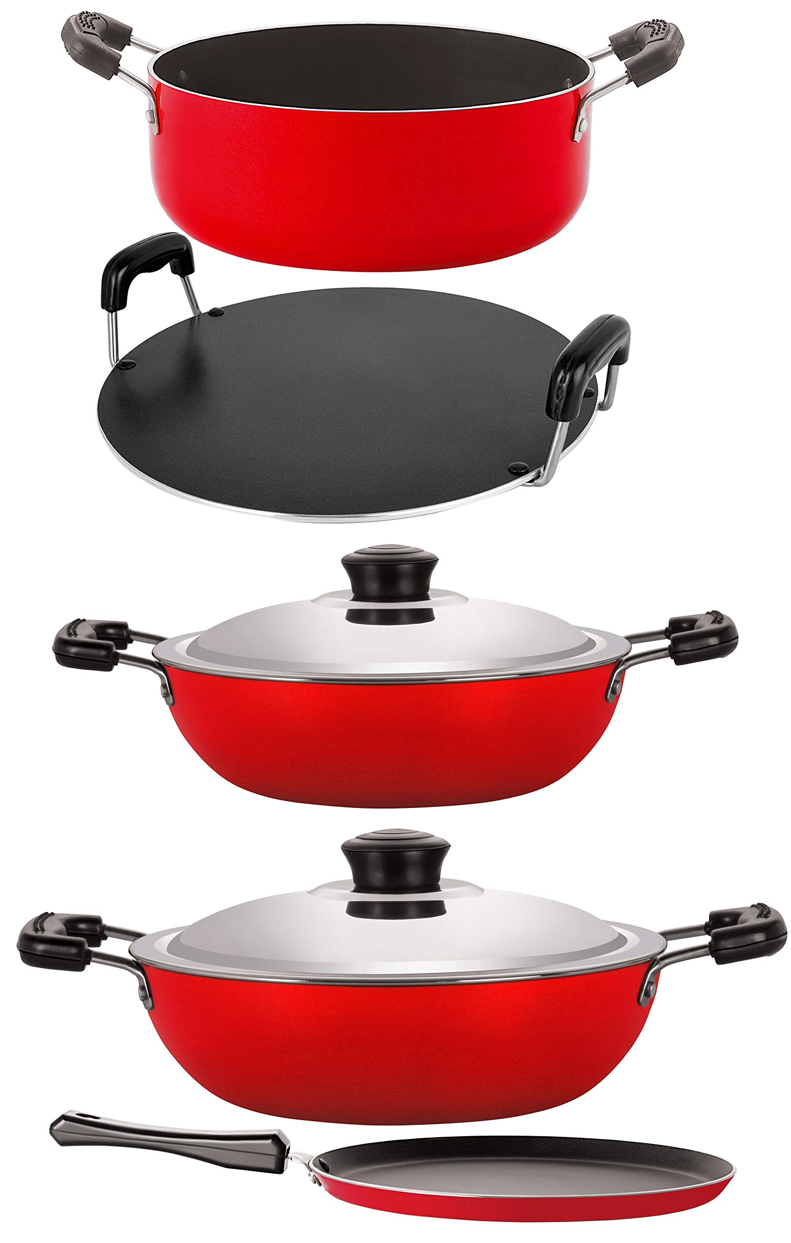 Non-Stick Aluminium Flat Base Gas Compatible 5 Piece Kitchenware Essential Combo Set
