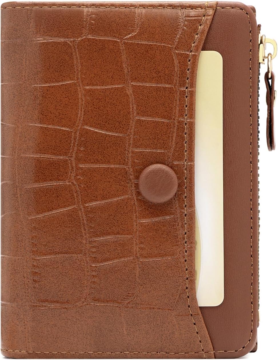 defway Small Card Wallet for Women - Slim Small Women's Wallet, PVC Leather, Compact, 6 Card Slots, ID Window, Zippered Coin Pocket, Gift (Brown)