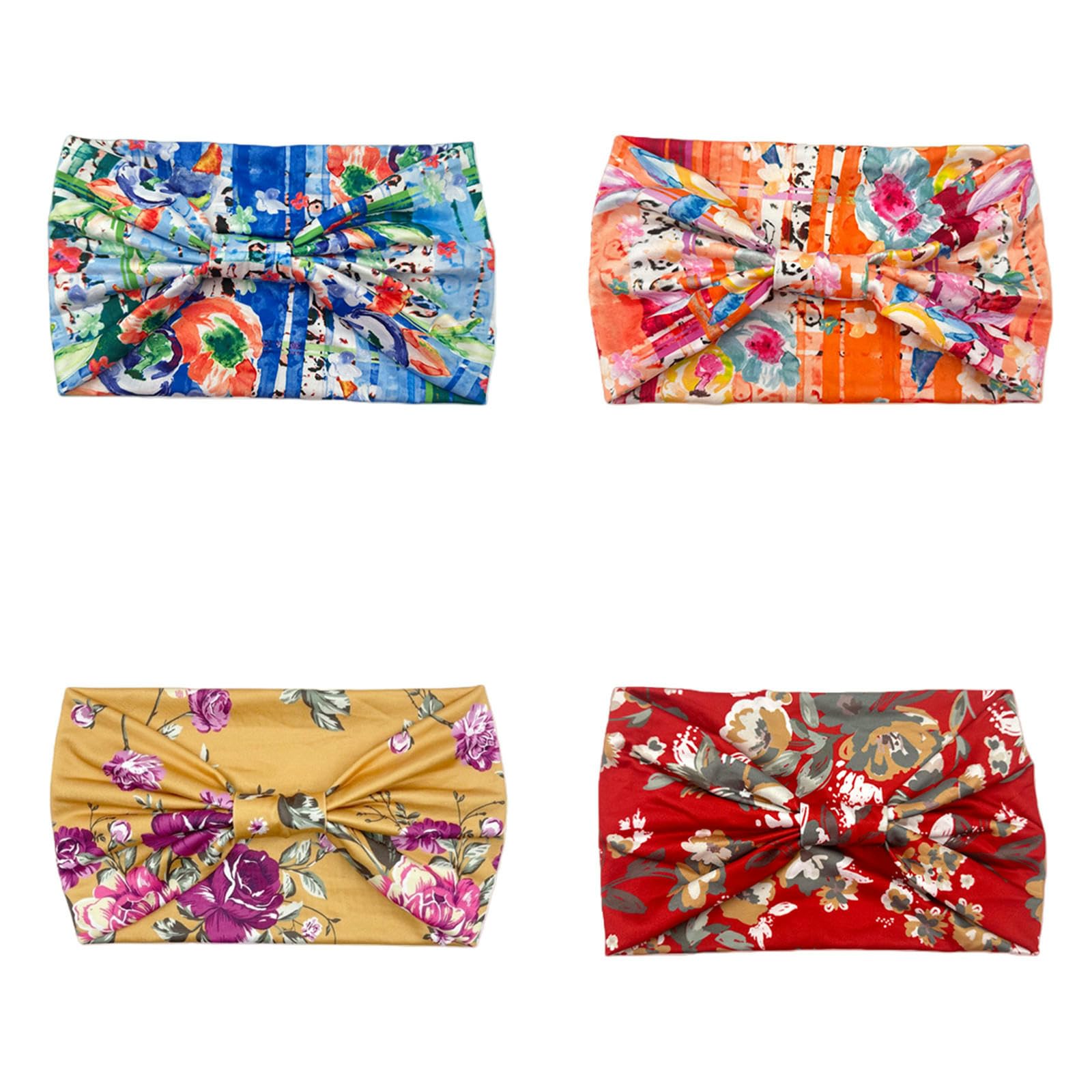 CYUCHENC wide headband 4 Pack Fashion Printed Elastic Knotted Brim Rose Flower Yoga Sports -6-four