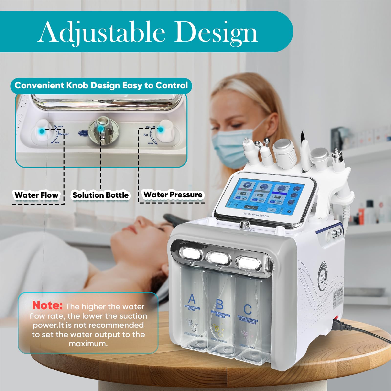 6 in 1 Macchina per la bellezza con acqua Macchina facciale di ossigeno e idrogeno professionale, macchina spa e display a LEDper uso domestico, salone e spa