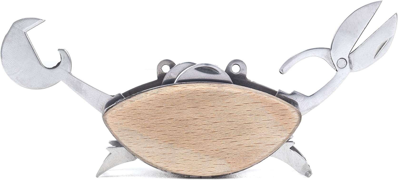 Kikkerland Crab Beechwood Multi-Tool – Mini Scissor, Bottle Opener, Screwdriver, Can Opener, Mini Knife & Rope Saw