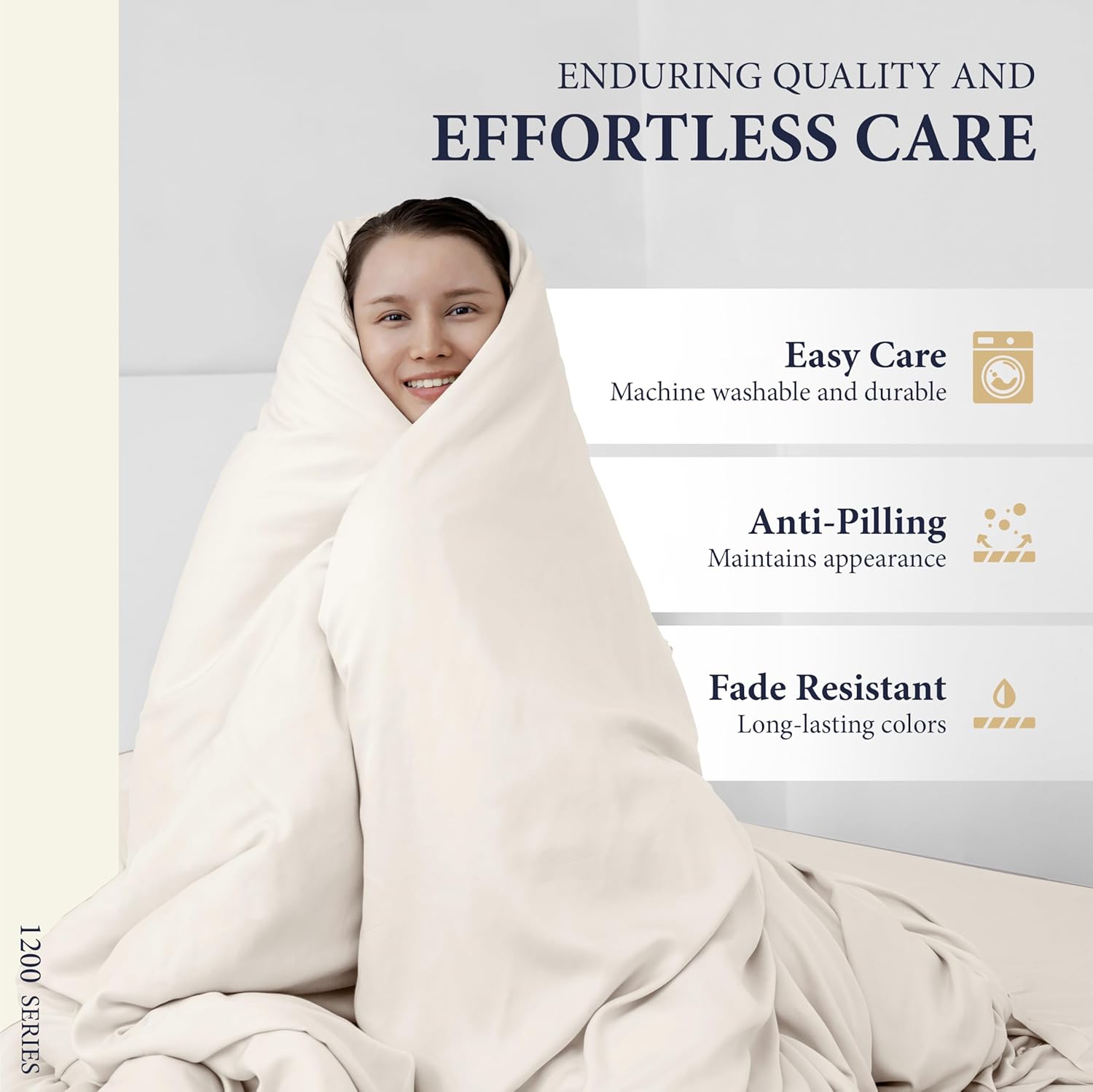 100% Egyptian Cotton King Size Sheets Set - Luxury 1200 Series Signature Collection Egyptian Cotton Sheet (4 PC, Ivory), Soft Cooling, Sateen Weave, 17" Deep Pocket Hotel Bed Set