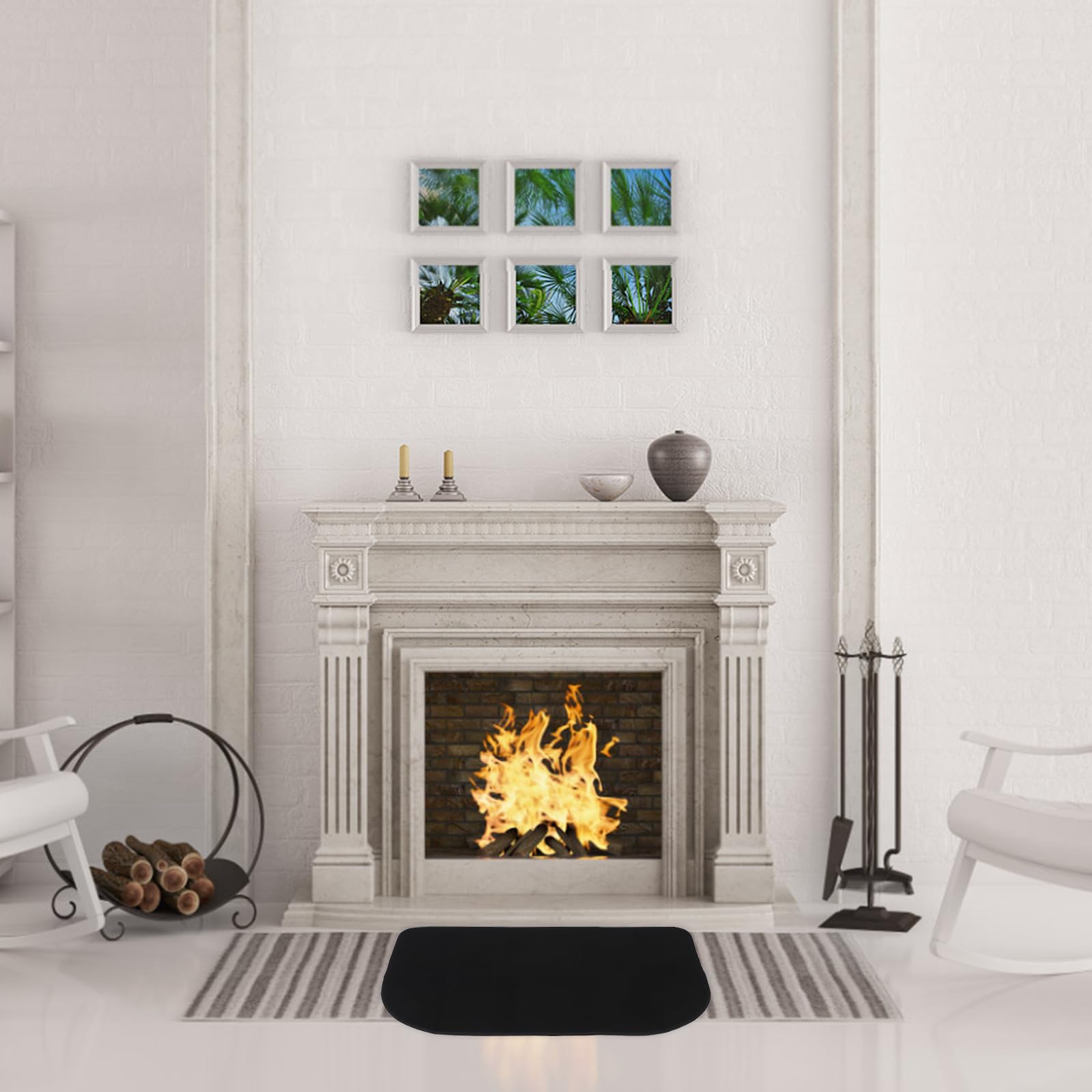 Angoily Tappetino Antincendio Semicircolare in Poliestere e Pvc Resistente All'usura per Protezione Pavimenti Caminetto Interni Facile da Pulire per Interni Casa Inverno