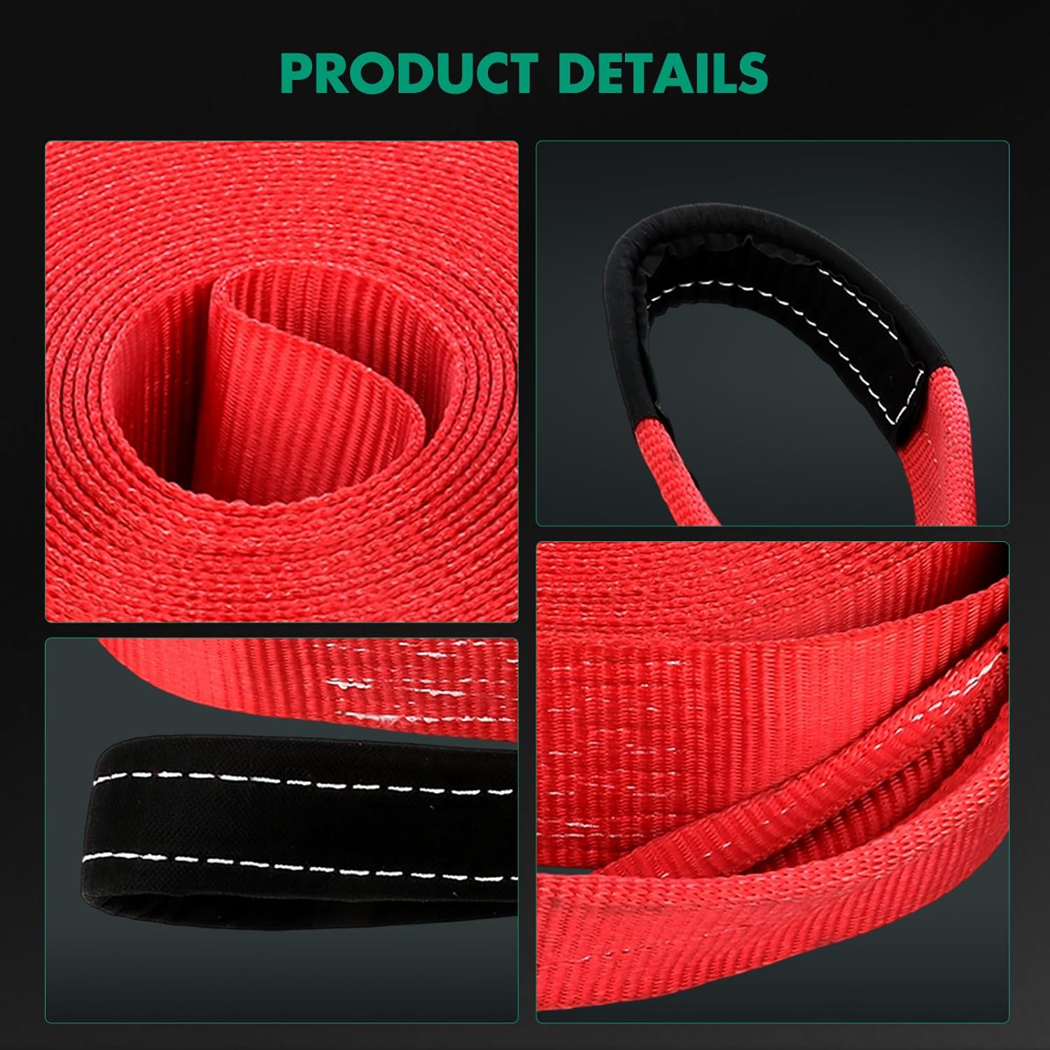 Heavy Duty Tie Downs Straps,17500 LBs Red Tow Strap for Vehicle Recovery (3 inch x 65 ft)