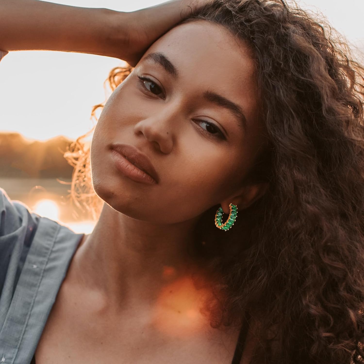 Lourny Crystal Hoop Earrings for Women, 18K Gold Plated Chunky CZ Hypoallergenic Trendy Lightweight Earring Multcolors Jewelry Gifts for Women - Image 4