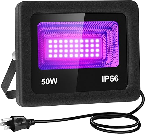 FastDeng Luces negras para fiesta brillante Luz de inundación LED de 50 W con enchufe de EE. UU., luz negra IP66 impermeable para fiesta de baile