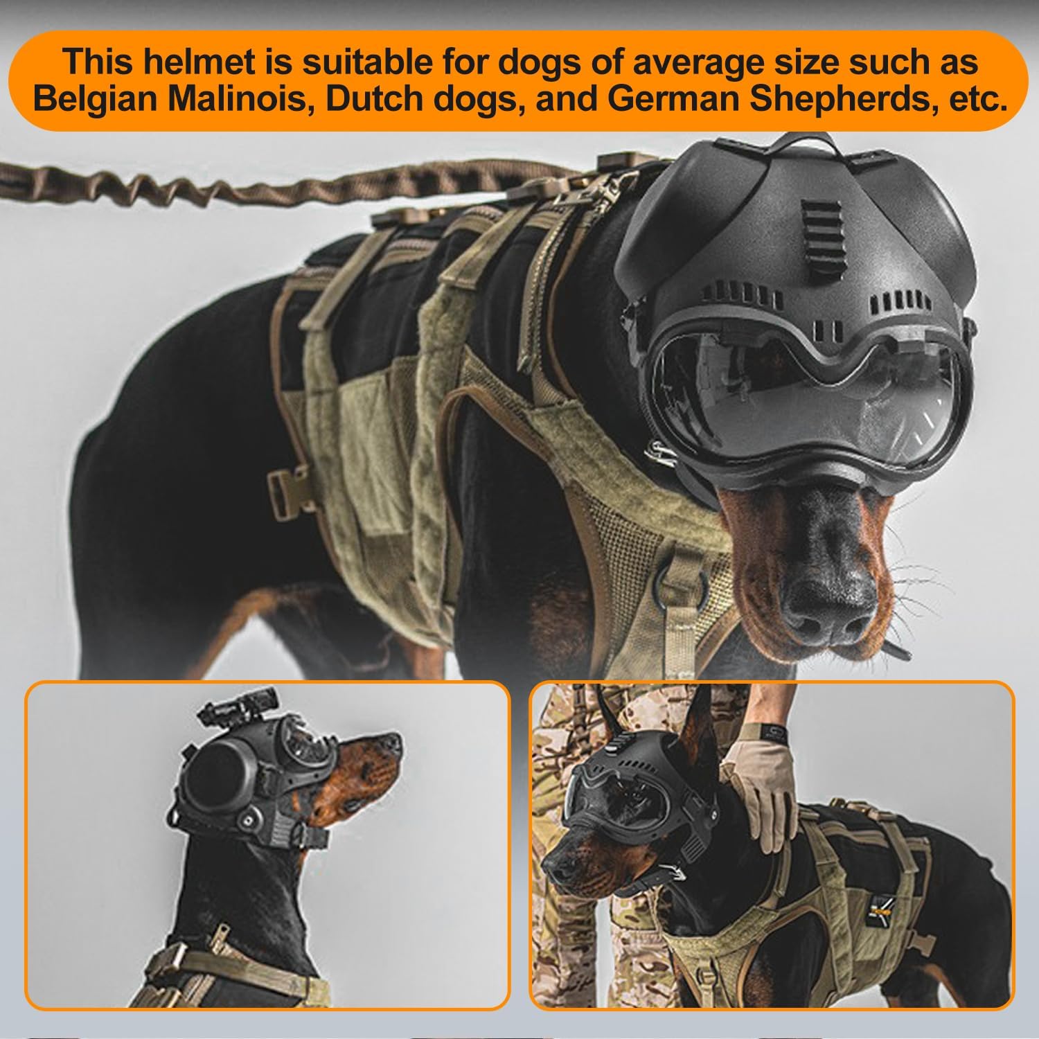 Zhongren Dog Helmet with Goggles - 2in1 Doggy Sunglasses and Pet Motorcycle Tactical Helmet Set for Medium Large Breed with Ear Holes Adjustable Straps for Outdoor Sport(Tan)