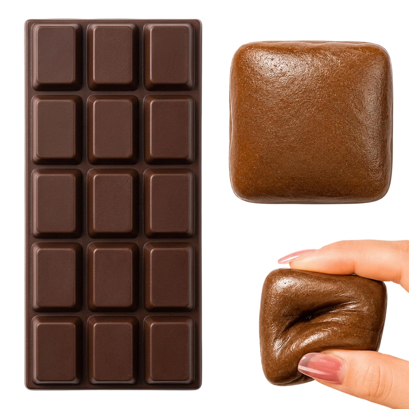 2Pcs Chocolate Squishy, Stress Relief and Focus Support, Sensory Relaxation Tool, Set for On-the-Go Use, Suitable for Various Users and Hand Exercise