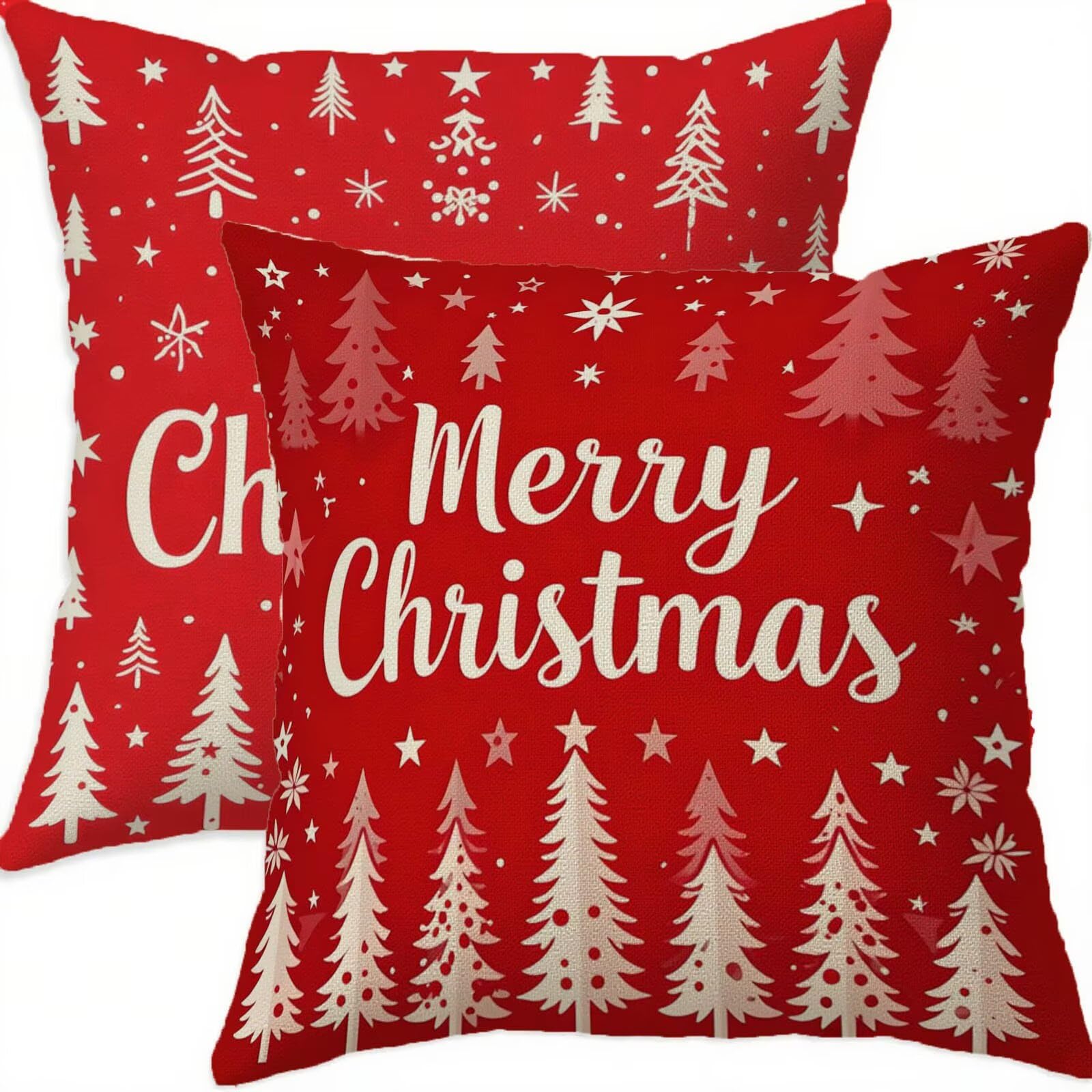 Housse de coussin Noël 60x60 en lin taie oreiller rouge imperméable salon lot de 2