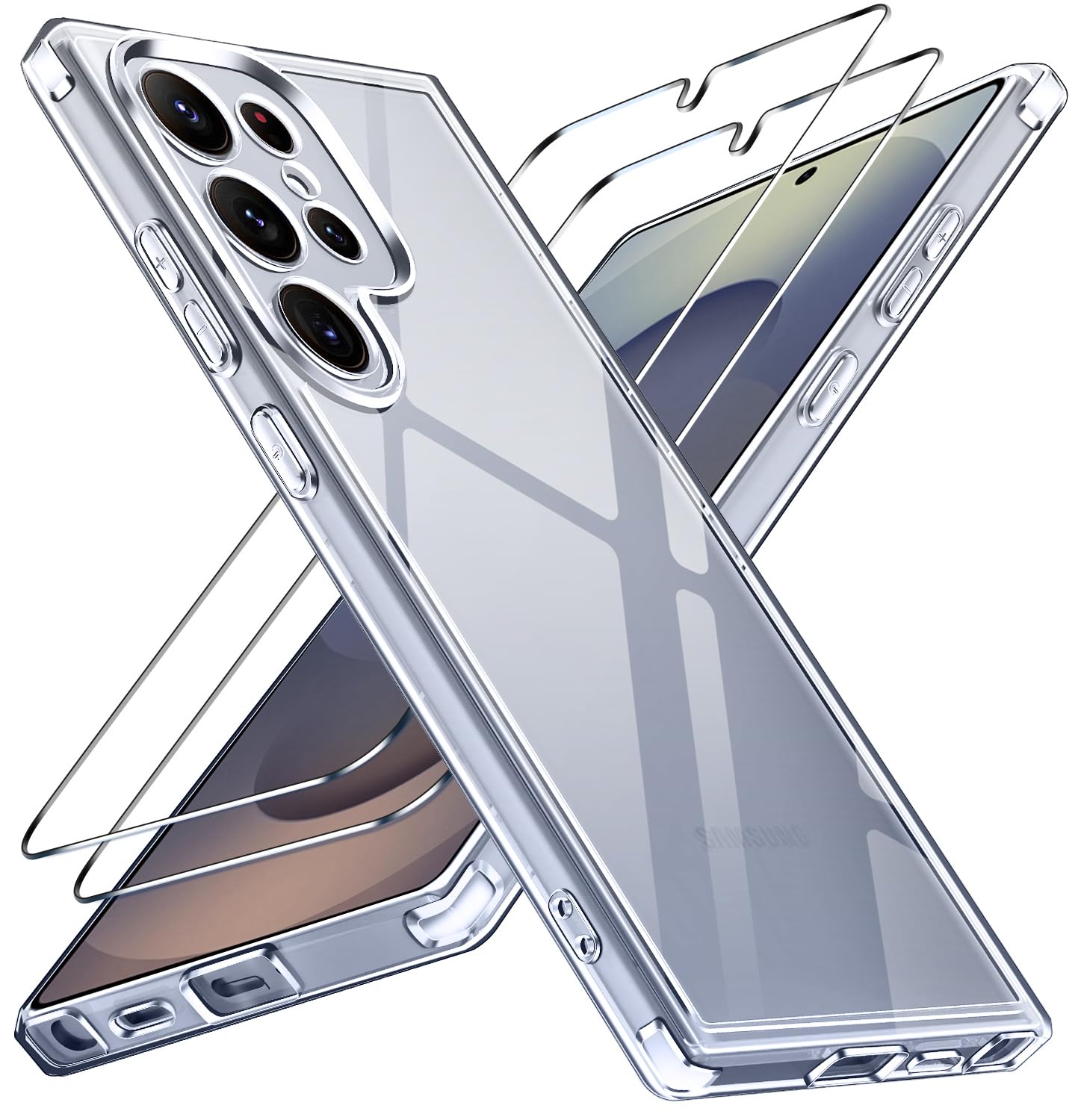 iVoler Anti Ingiallimento Chiaro Cover per Samsung Galaxy S25 Ultra 5G con 2 Pezzi Pellicola Vetro Temperato, [Antiurto di Grado Militare] Custodia Trasparente Sottile Case