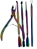 Professional Manicure and Pedicure Set, Double-Ended with Knurled Grip, Rainbow Titanium Coated - Cuticle Pushers - Premium German Stainless Steel 5PK - Trimmer PliersPushersScrapper