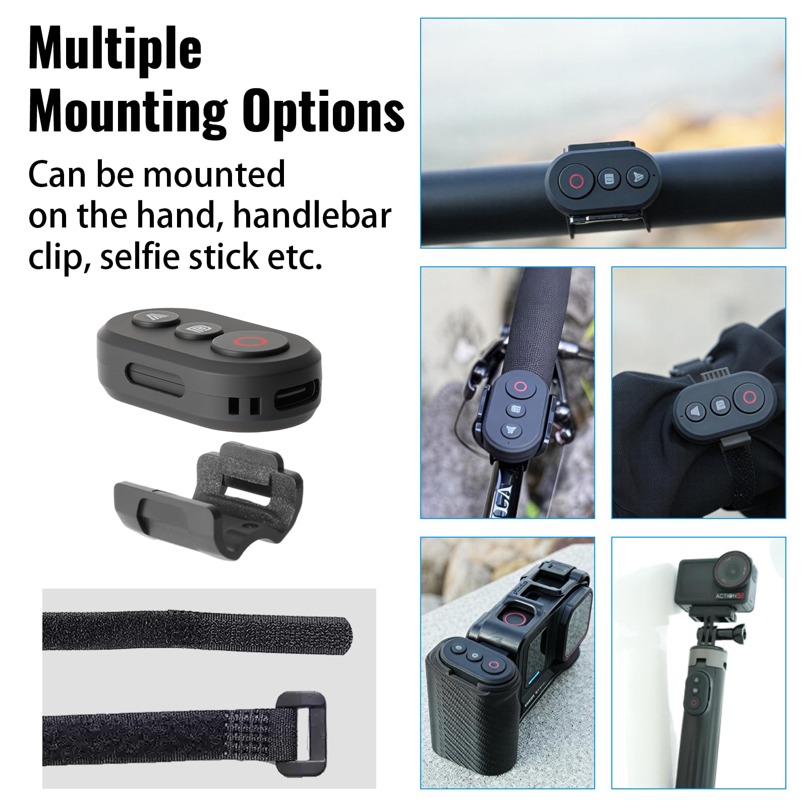 Telecomando wireless per DJI Action 6 /Ation 5 Pro/Action 4/Osmo 360 | Telecomando, Portata 25 m, rilevamento preciso del movimento, intelligenza, supporto per bicicletta